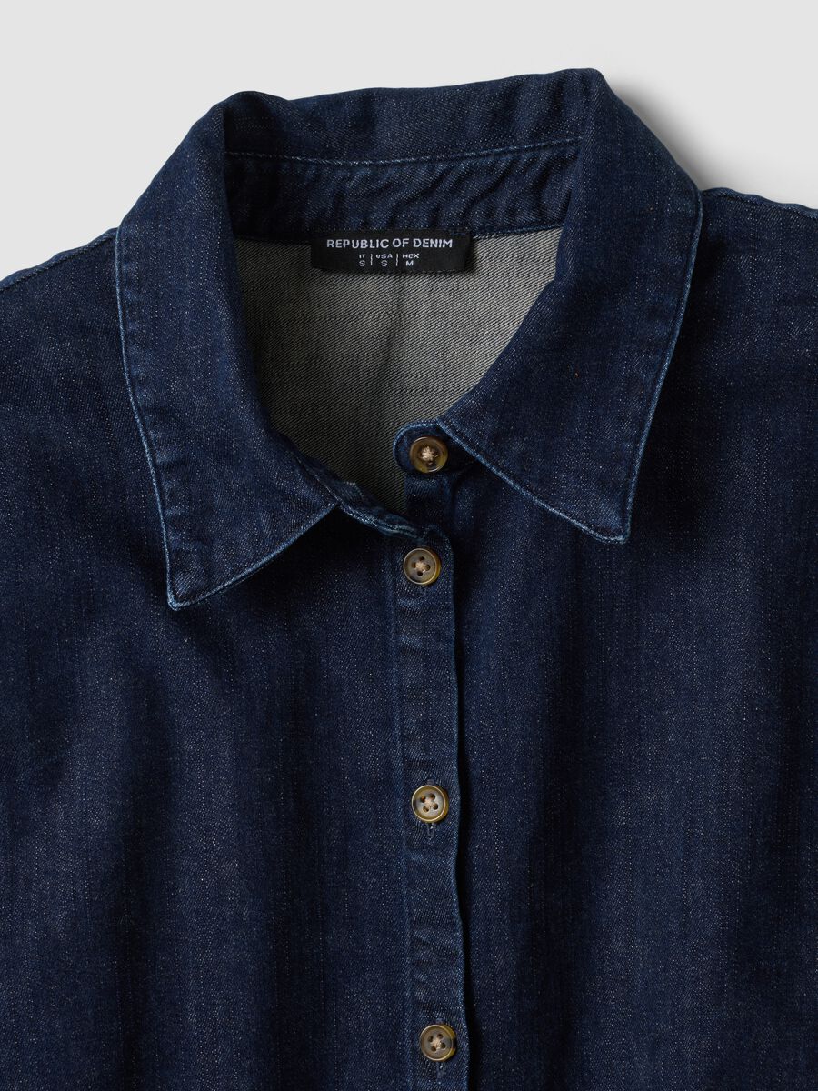 Dark blue slim-fit stretch cotton denim shirt_6
