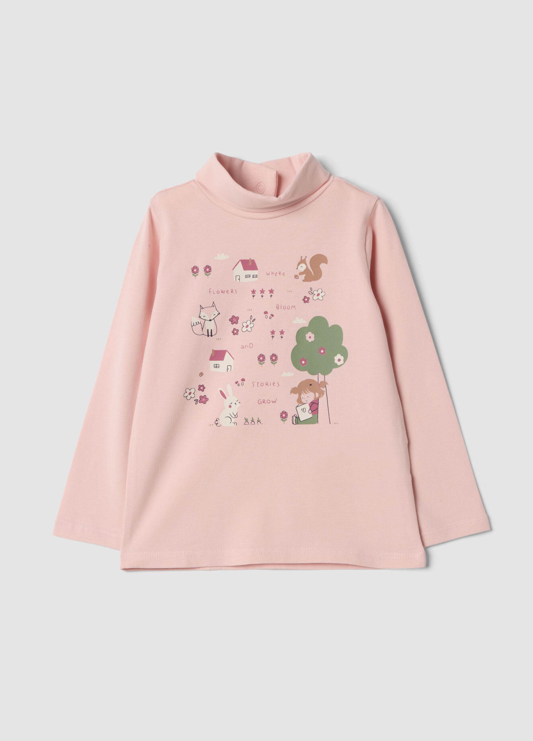 Maglietta rosa in cotone organico elasticizzato con stampa regular fit