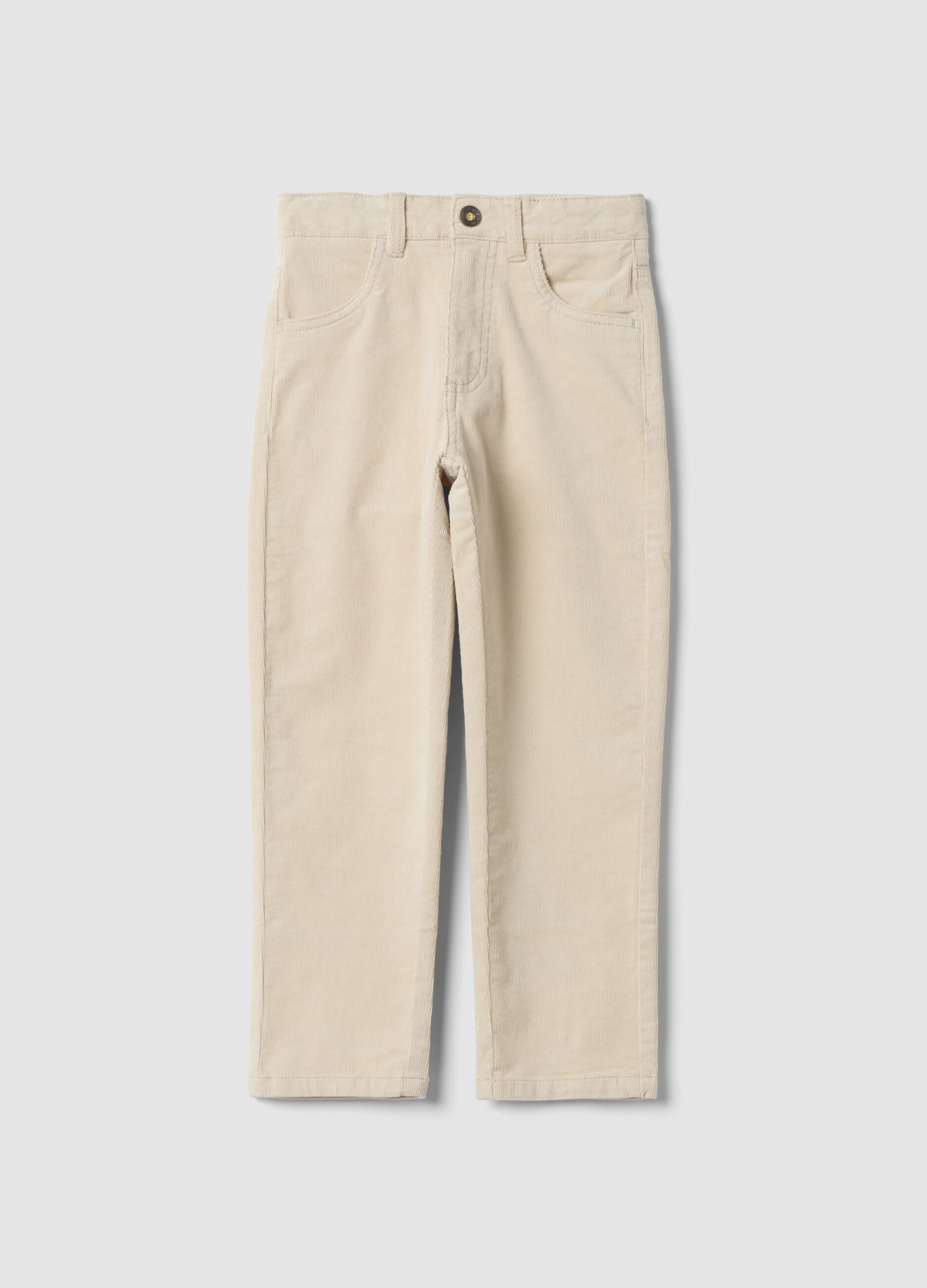 Beige ribbed stretch cotton trousers