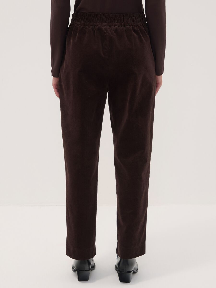 Brown ribbed stretch-cotton trousers with elasticated waistband_3