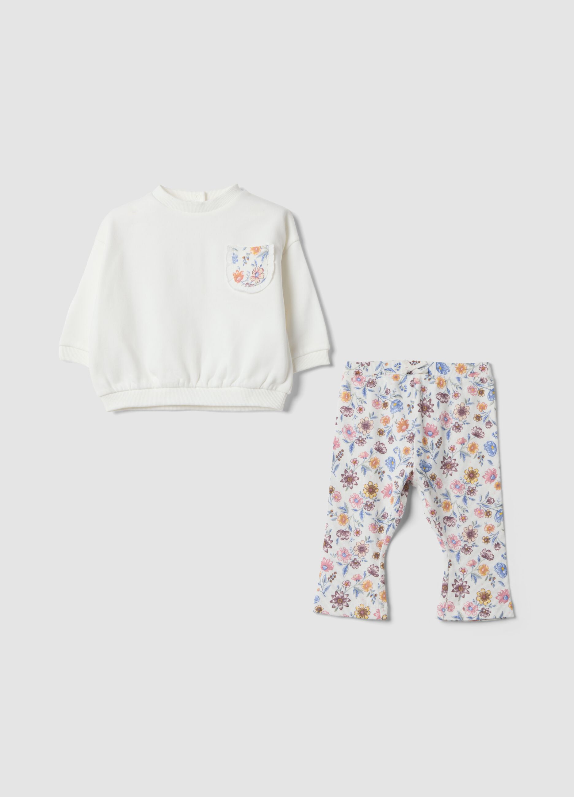 White organic cotton set with floral print
