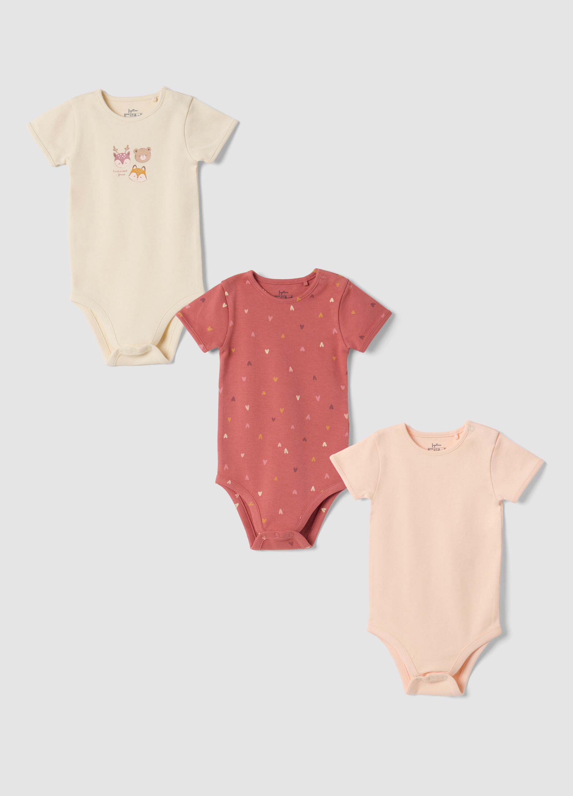 Tripack body multicolor in puro cotone organico girocollo