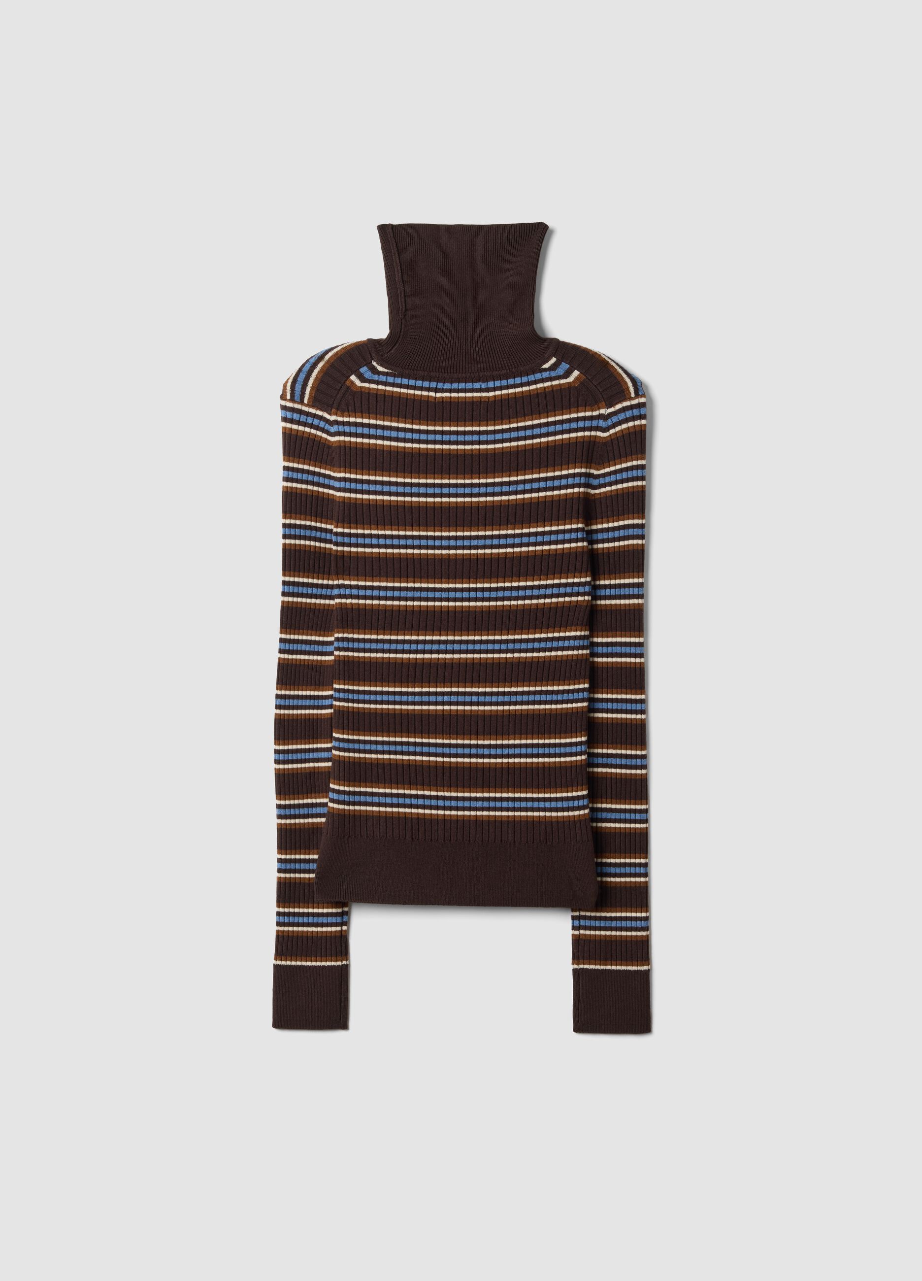 Brown striped fitted viscose-blend crew-neck jumper