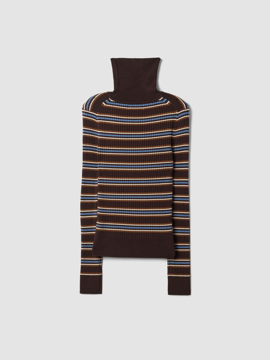 Brown striped fitted viscose-blend crew-neck jumper_1