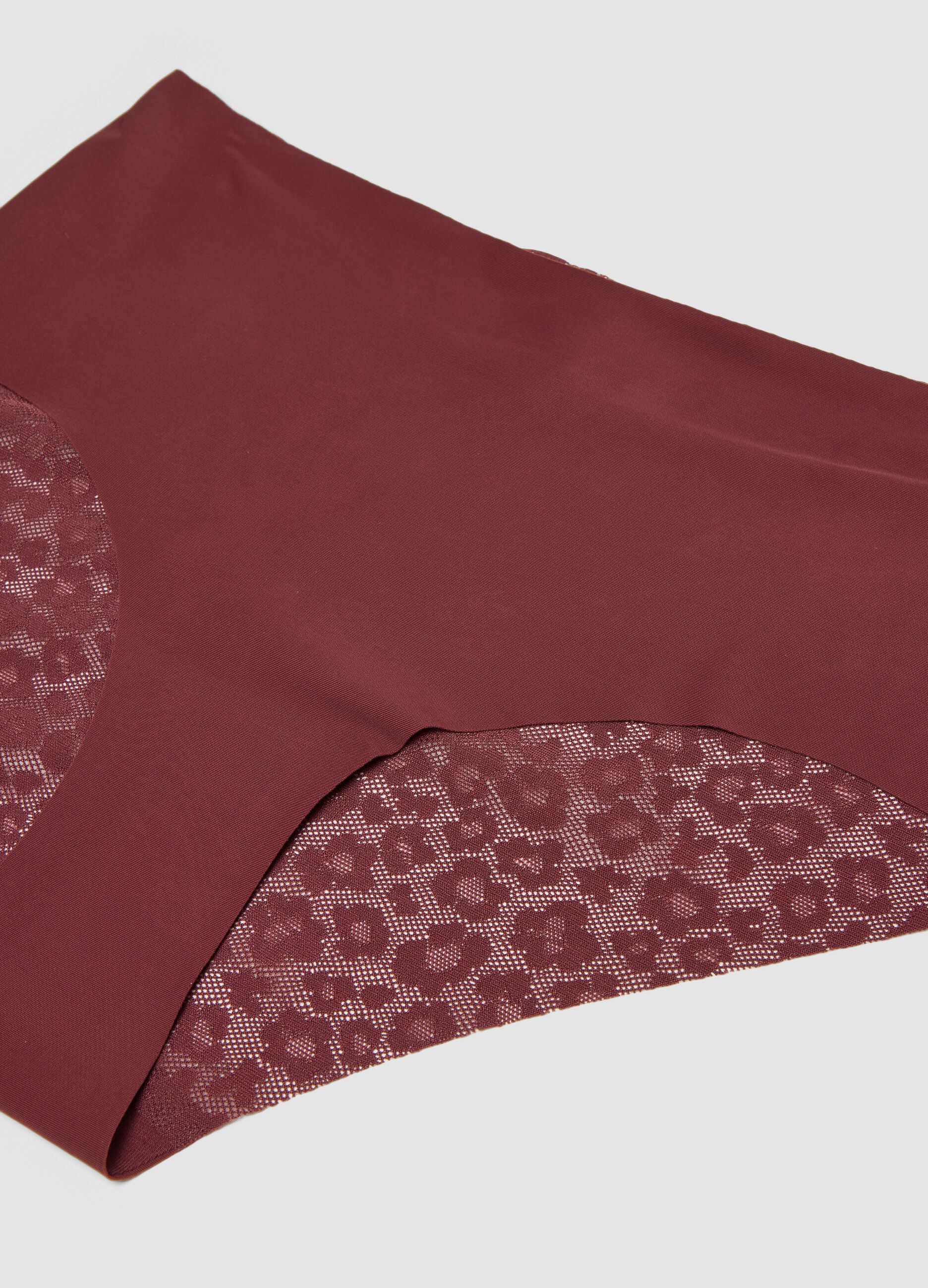 Red stretch-fabric briefs with floral inserts