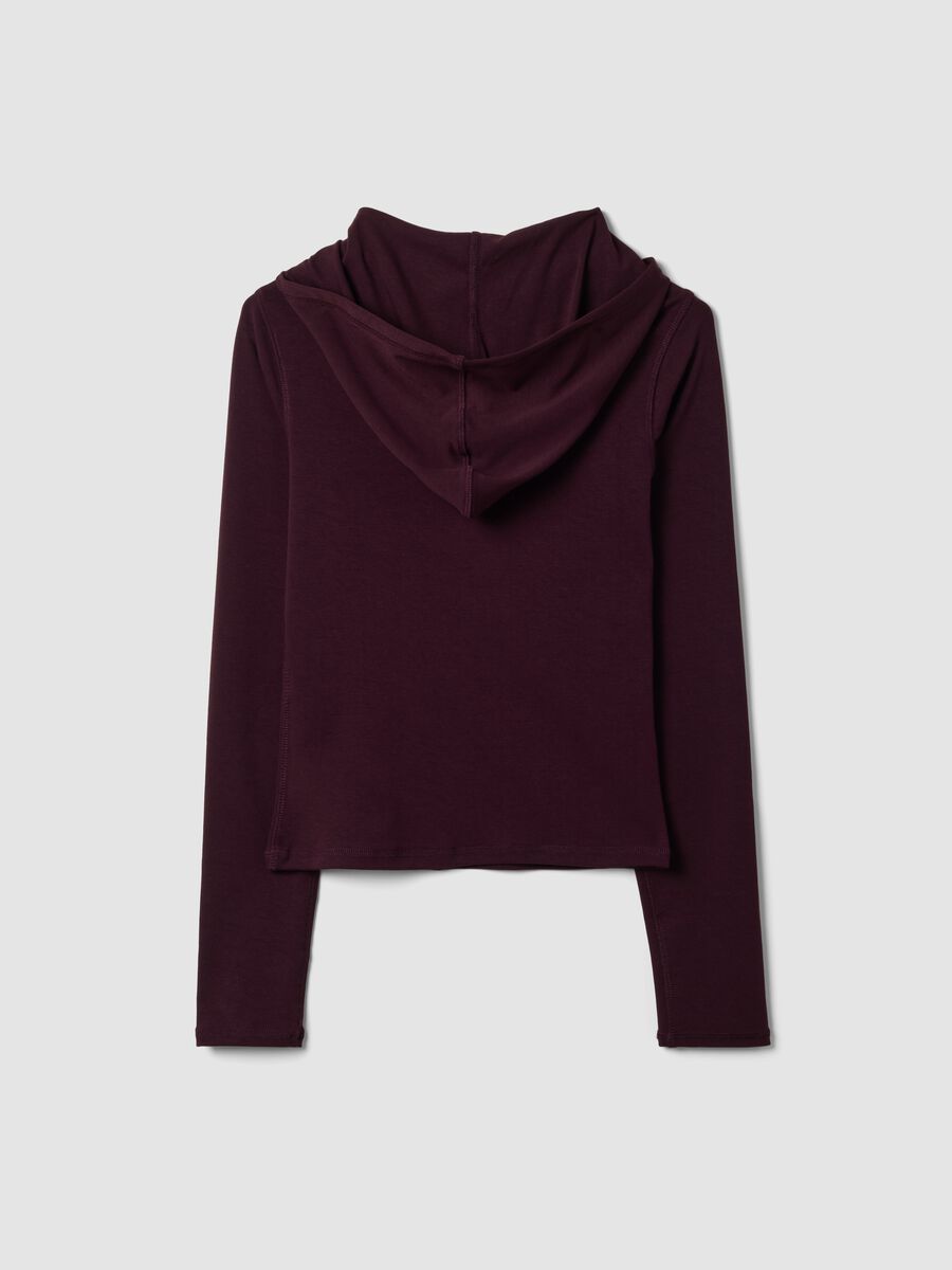 Purple stretch-viscose crew-neck top with hood_1