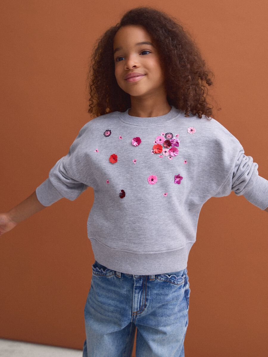Grey cotton-blend crew-neck sweatshirt with sequins_1