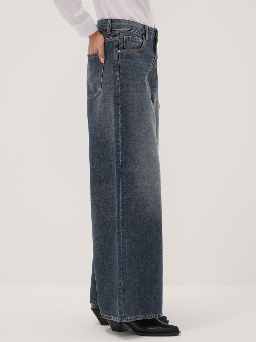 Blue pure cotton super wide-leg jeans_2