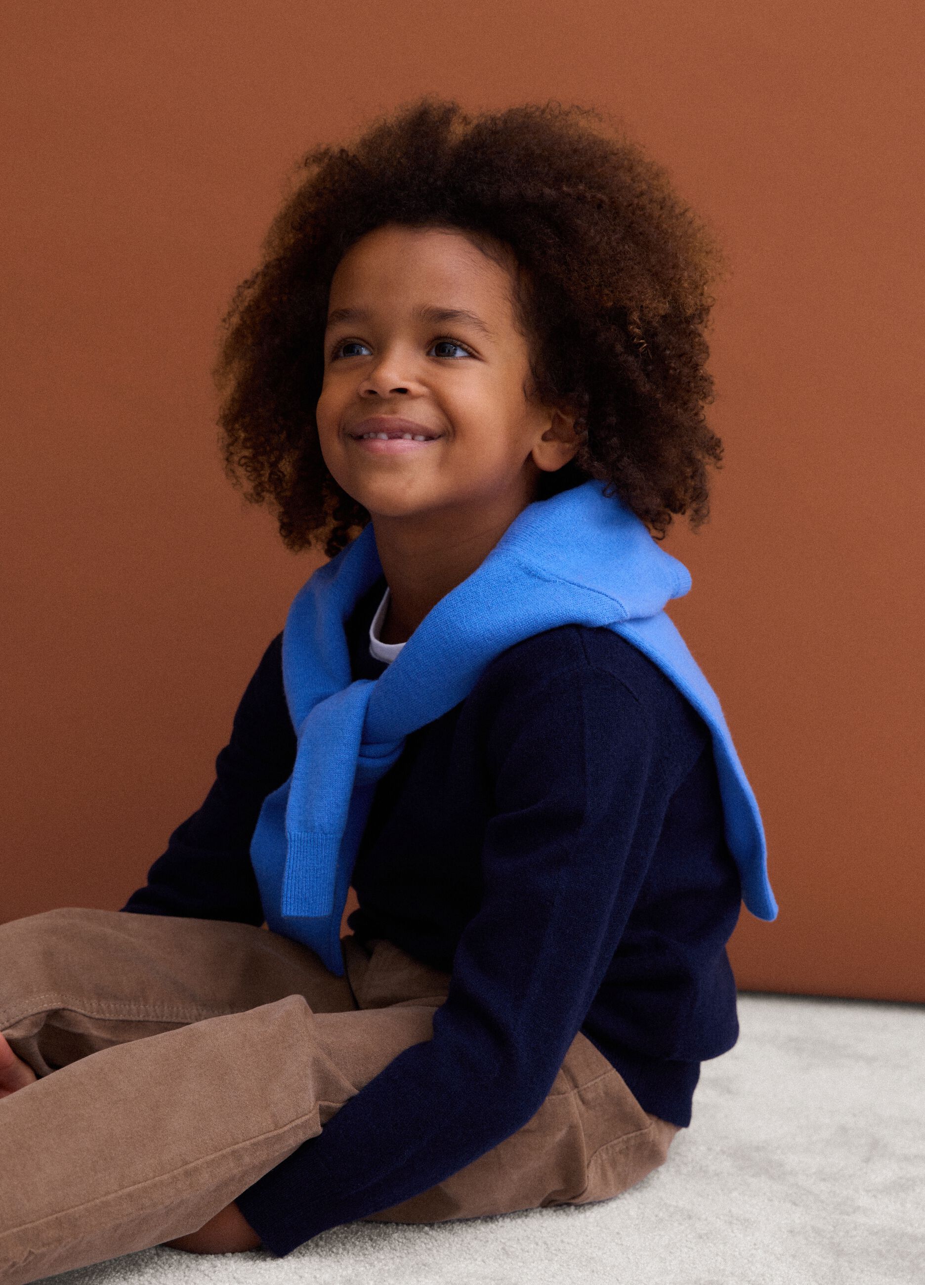 Blue pure wool long-sleeve jumper, regular fit