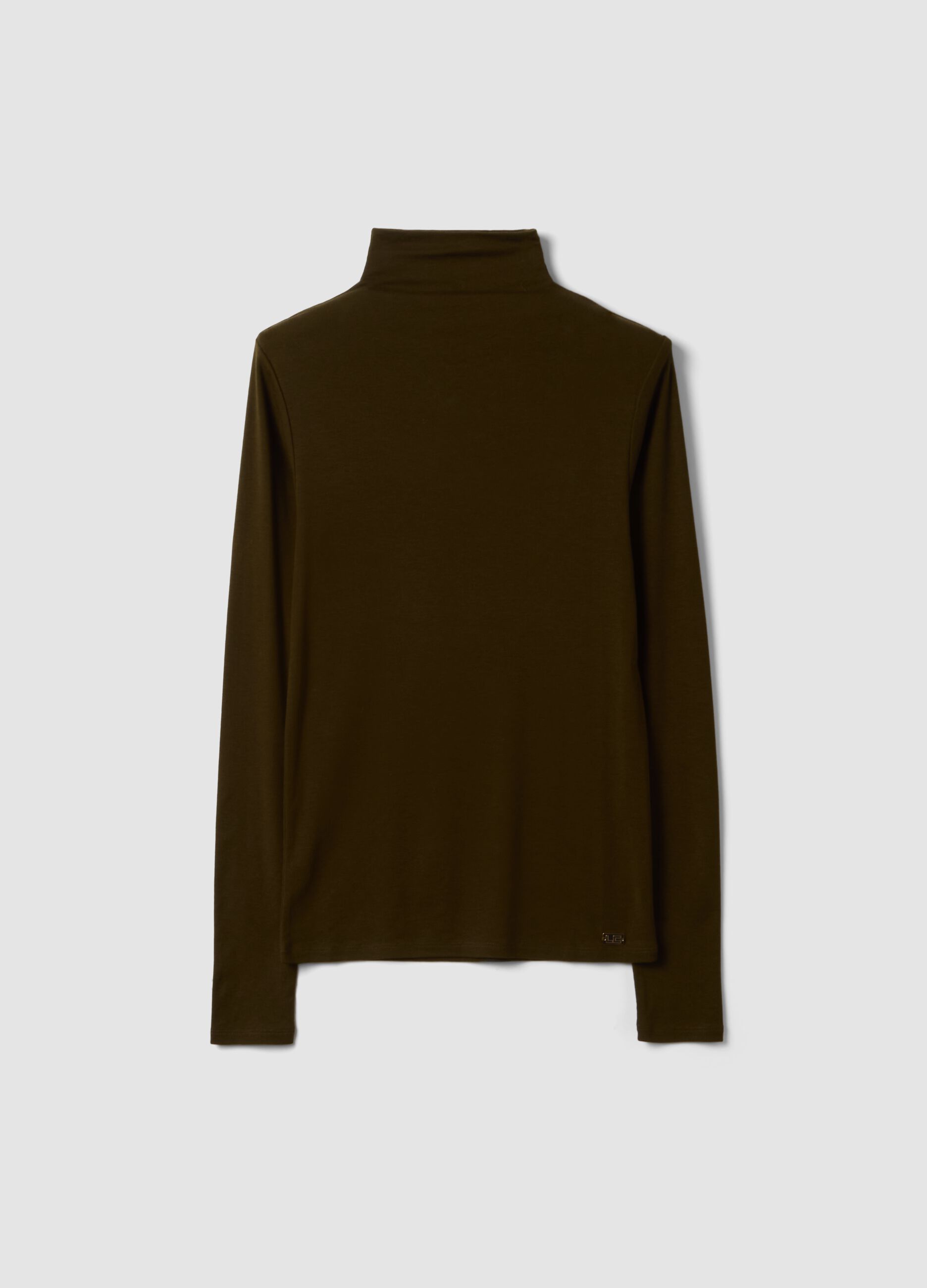Brown lyocell and stretch wool mock-neck T-shirt, regular fit
