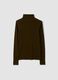 Brown lyocell and stretch wool mock-neck T-shirt, regular fit_0