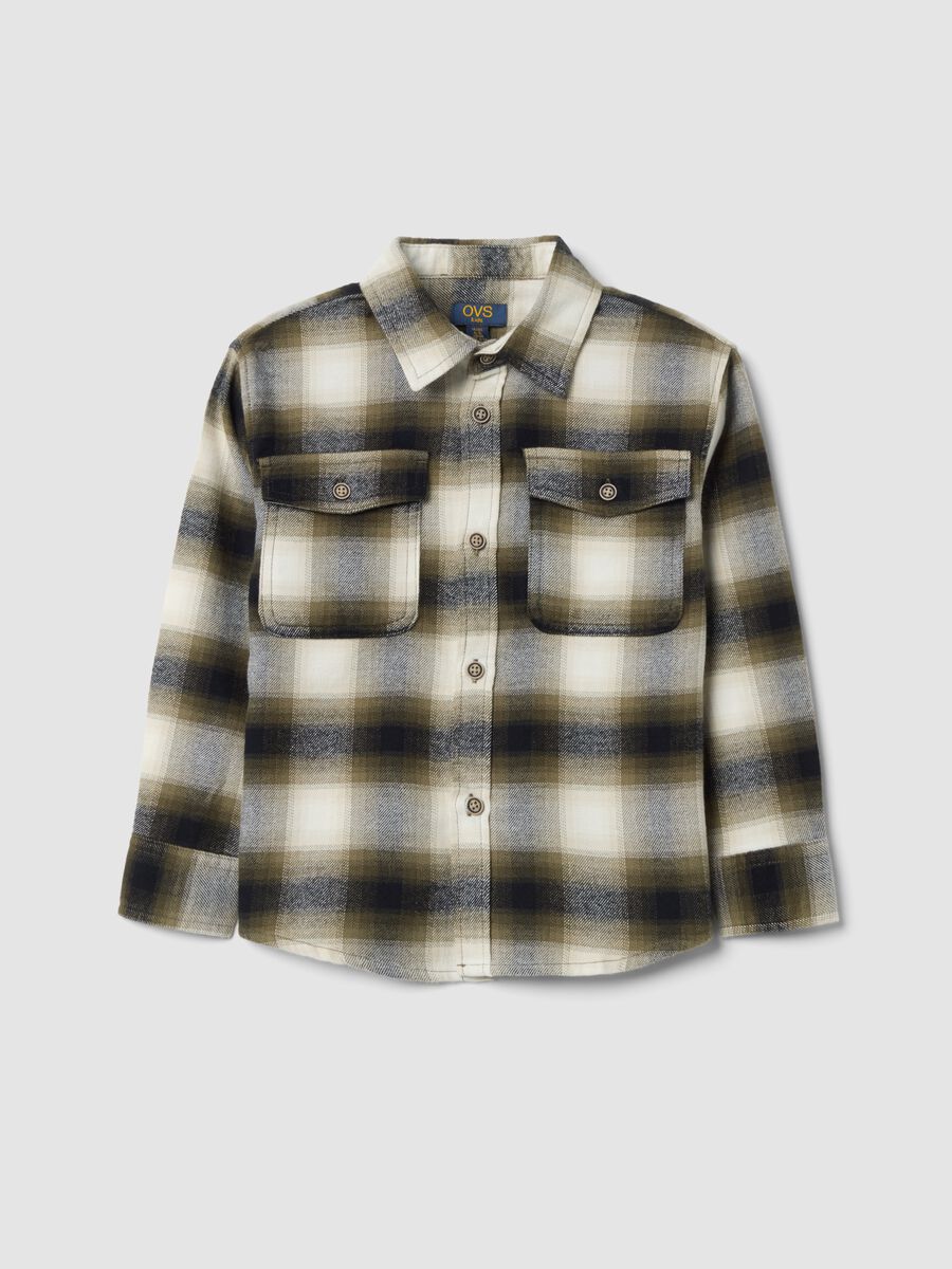Multicolour checked pure cotton twill oversized shirt_0