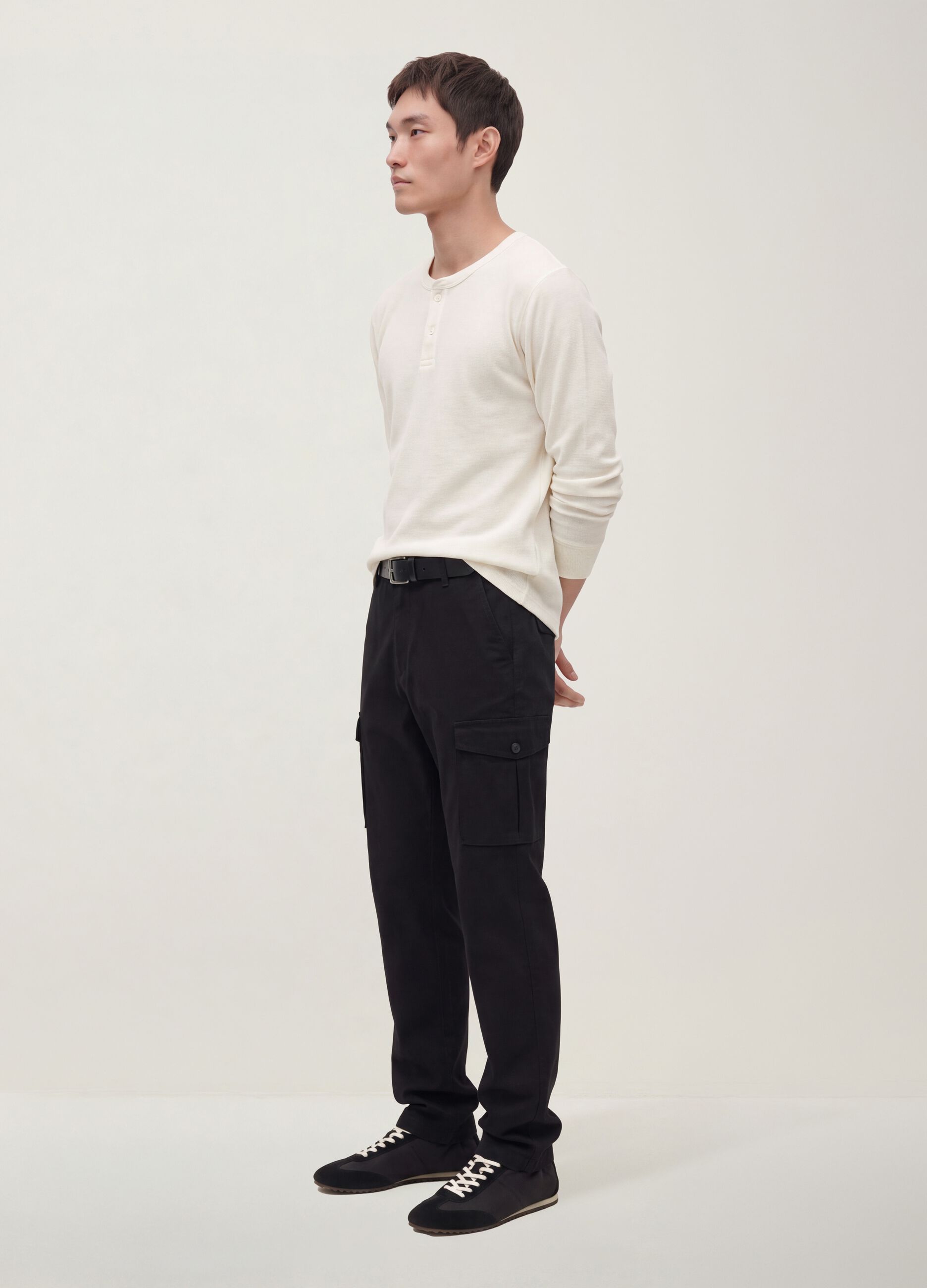 Pantaloni cargo neri in cotone elasticizzato slim fit
