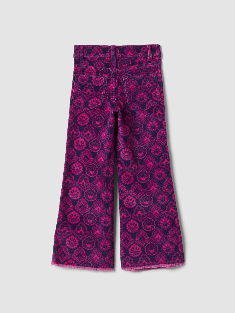 Purple flared ribbed stretch-cotton trousers with floral print_2