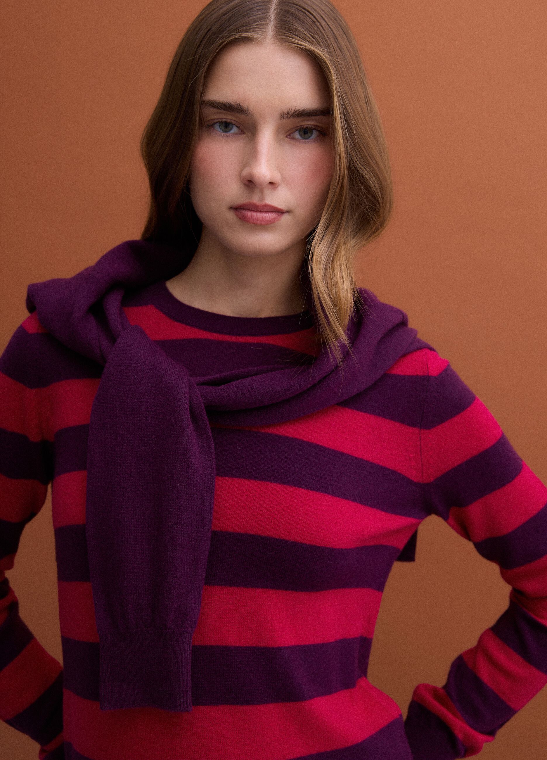 Red pure wool striped crew-neck jumper
