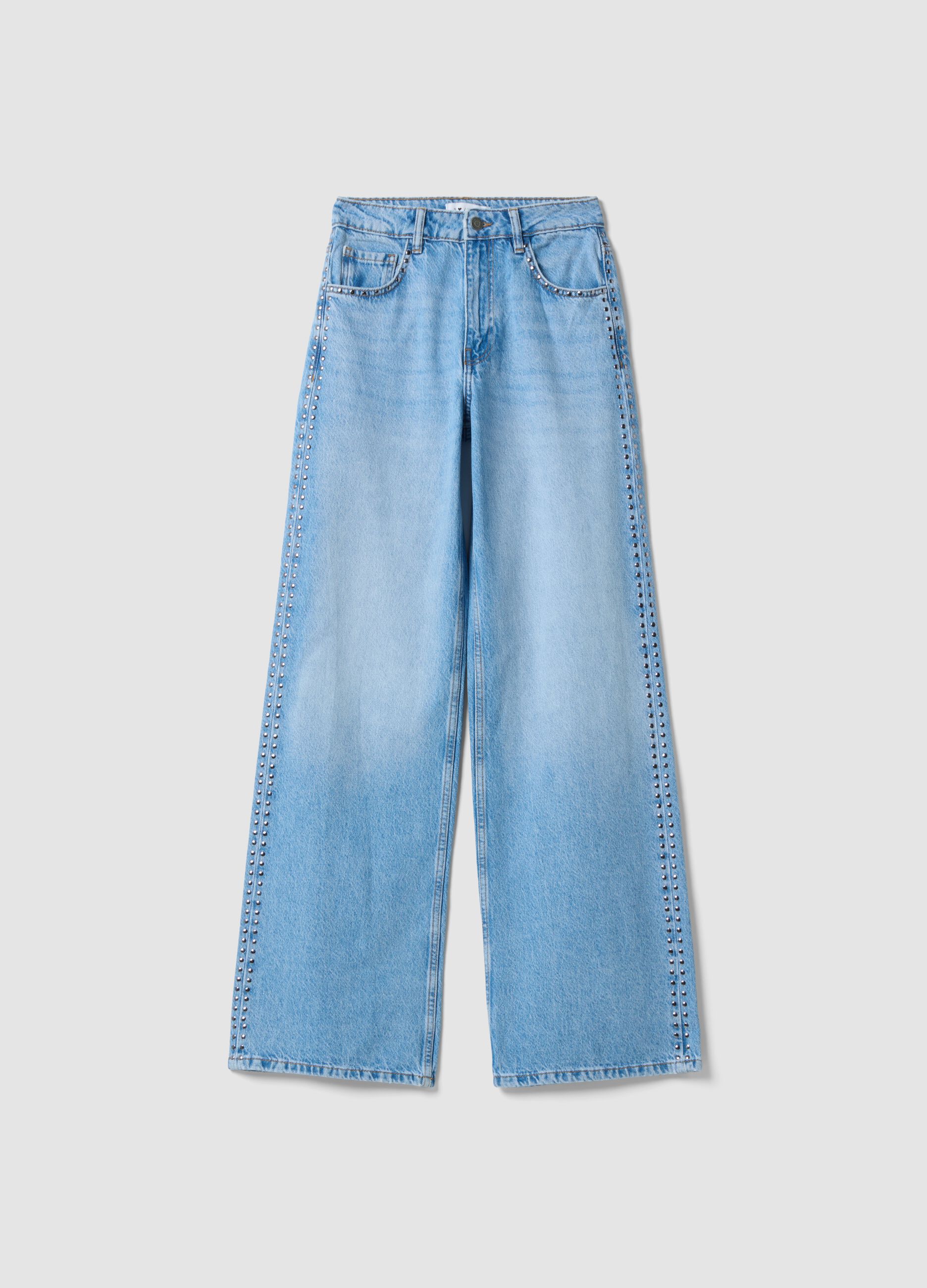 Light Blue Wide-Leg Pure Cotton Jeans