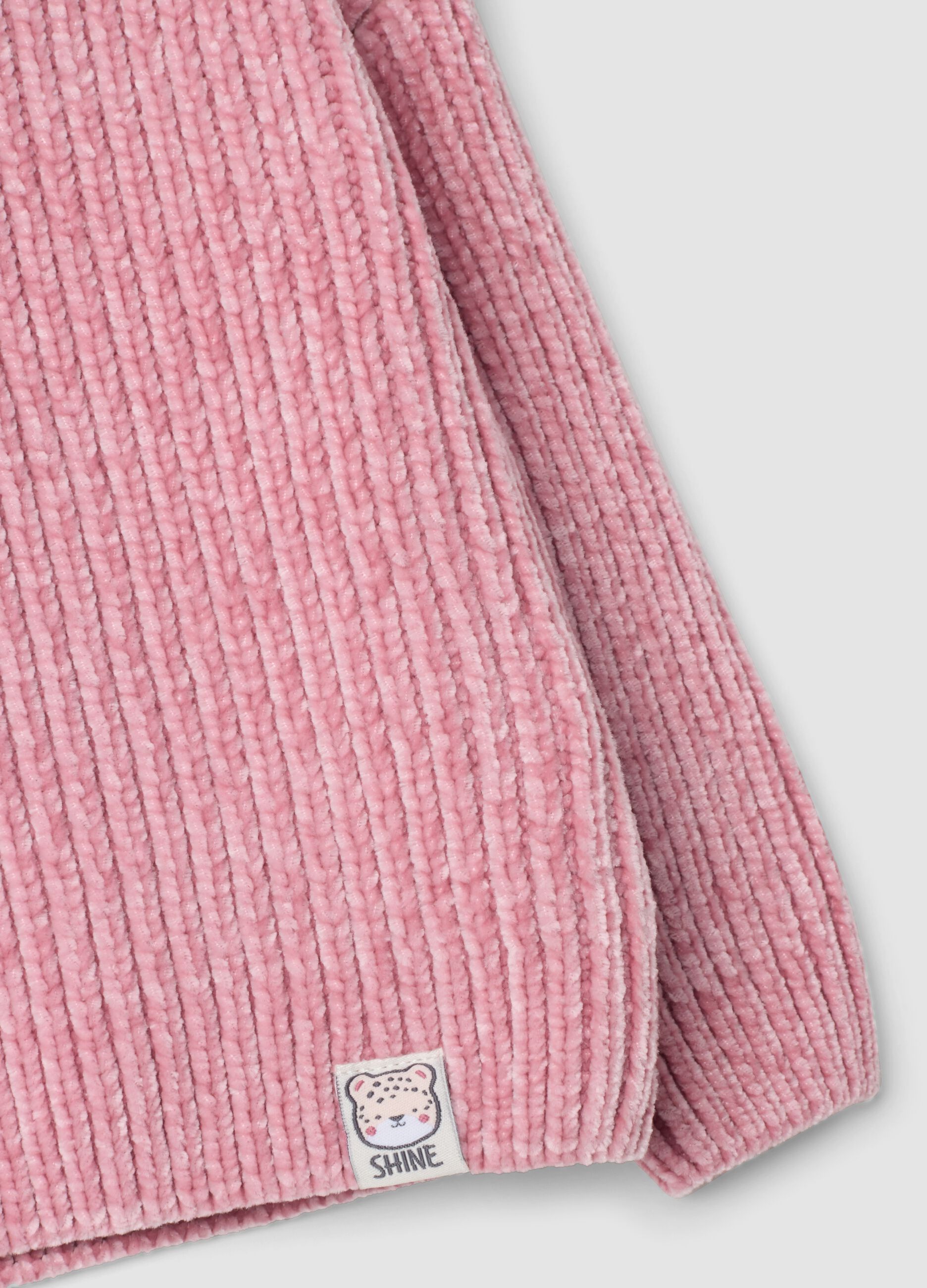 Mauve ribbed crew-neck jumper with oversized fit