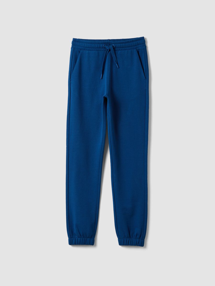 Blue organic cotton joggers with drawstring for boys_0