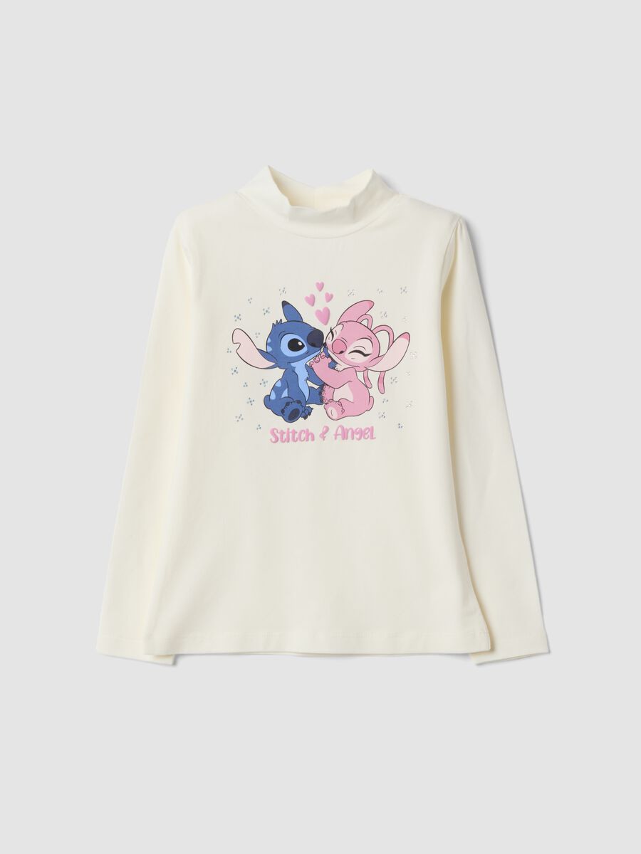White stretch cotton T-shirt with Lilo & Stitch print_0
