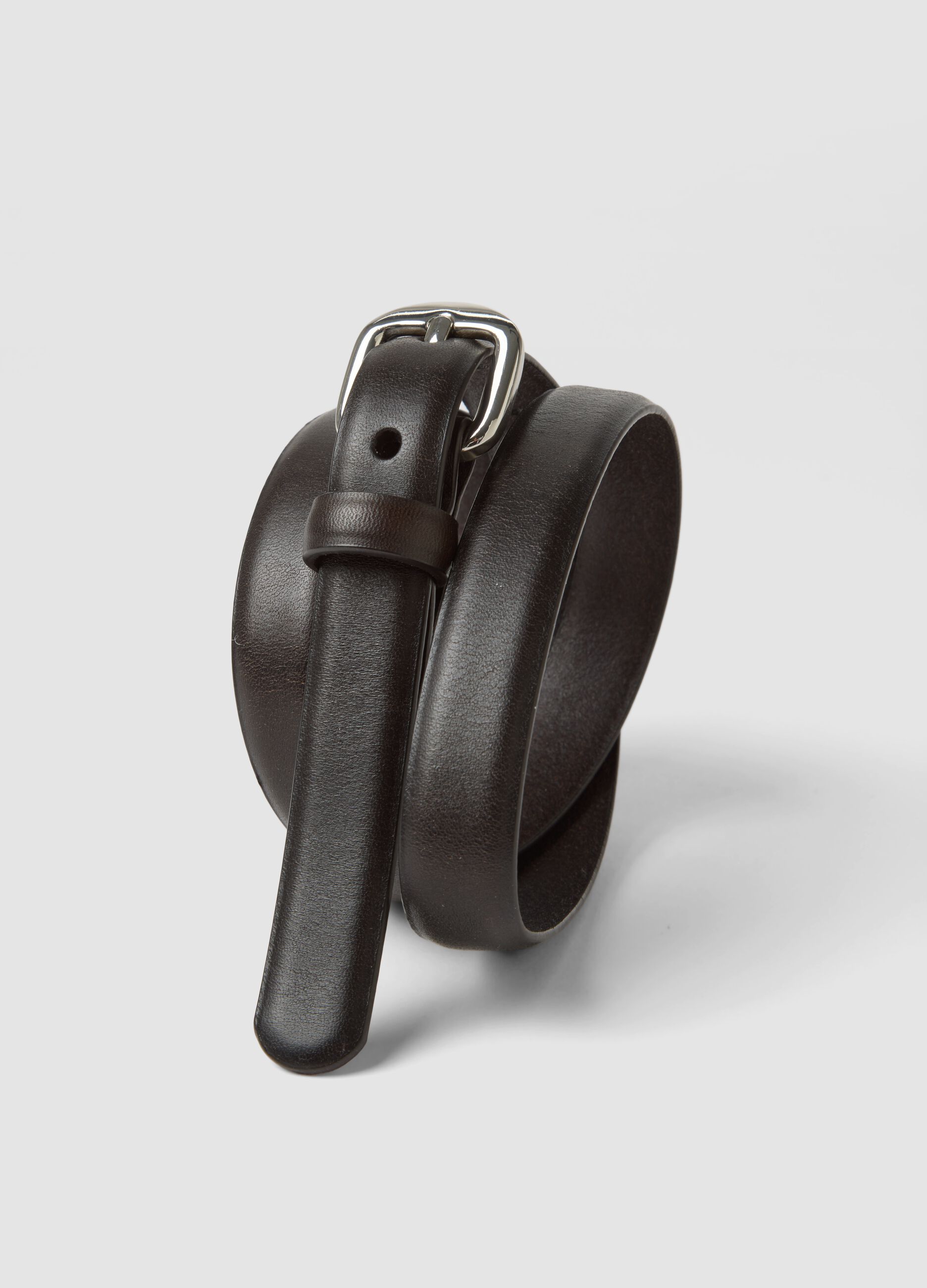Brown genuine leather belt with metal buckle