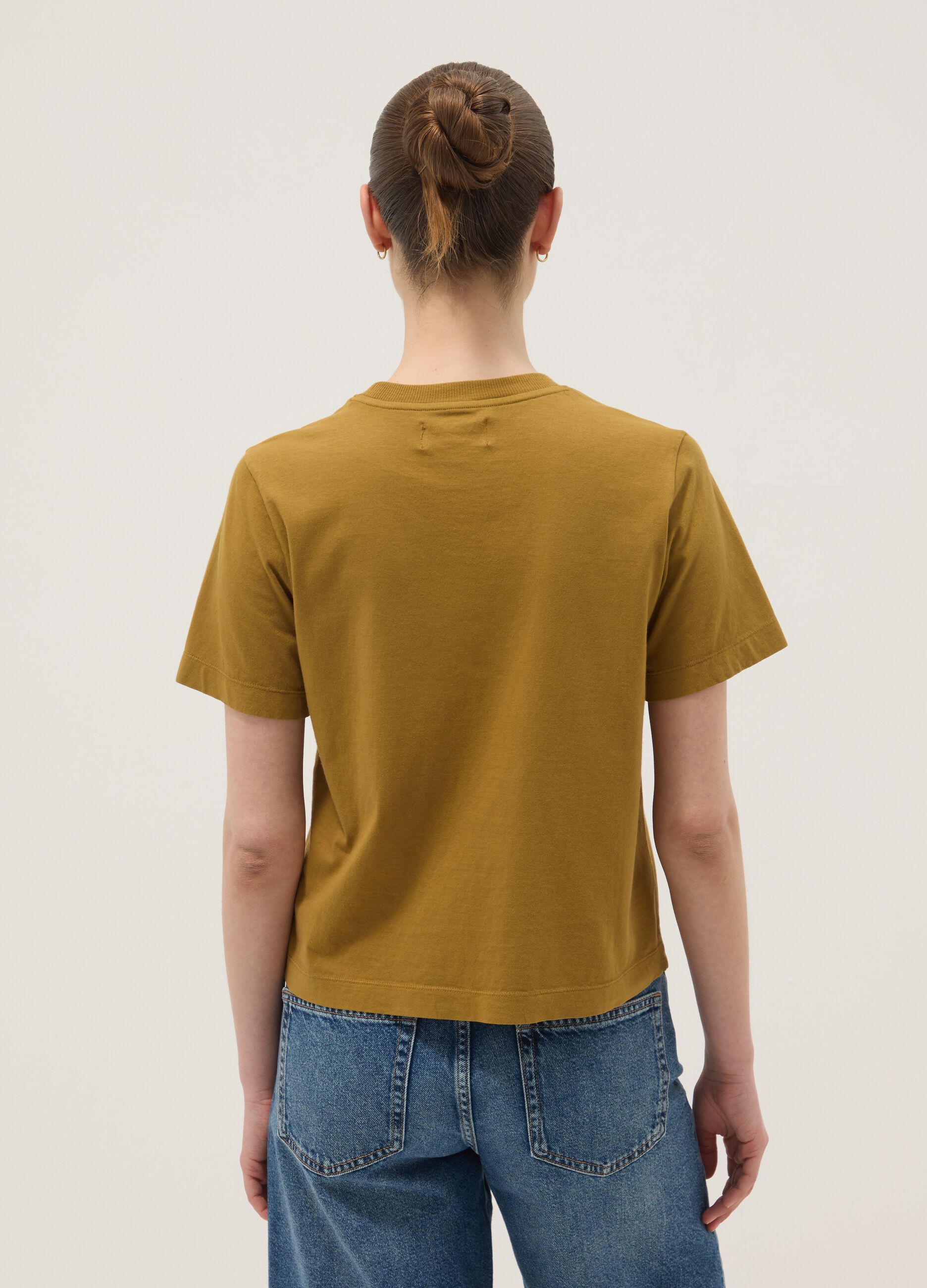 Brown short-sleeve pure cotton T-shirt, regular fit