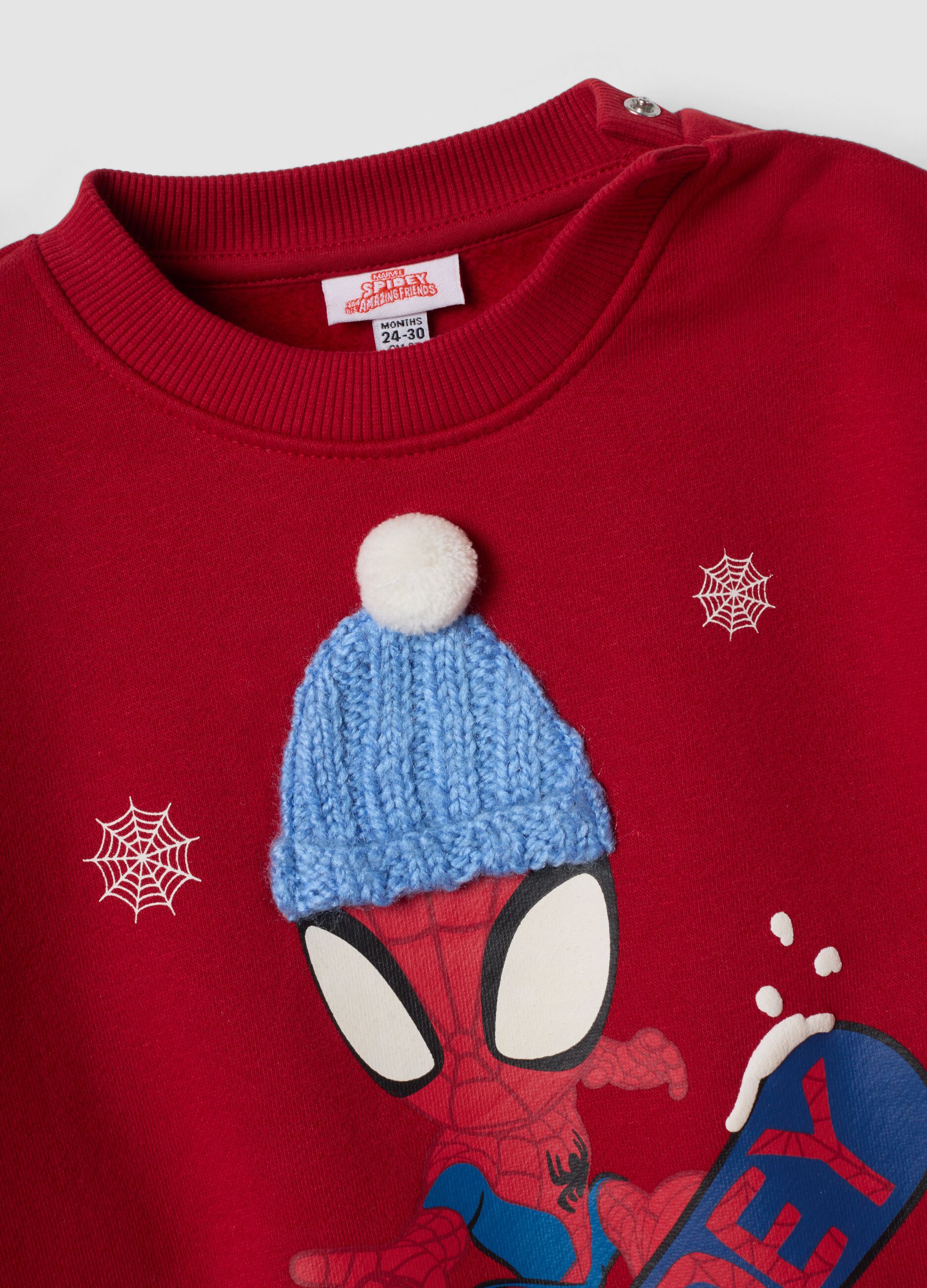 Red crew-neck cotton-blend sweatshirt with MARVEL Spider-Man print