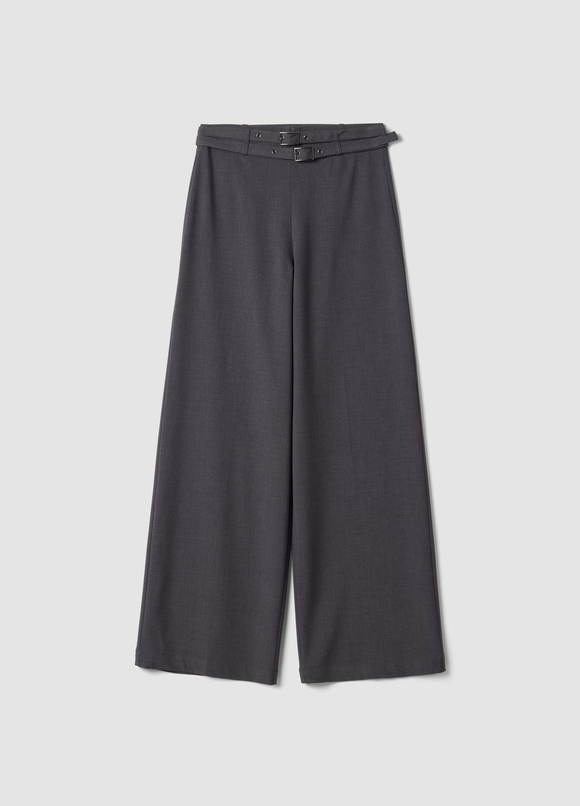 Grey stretch-viscose formal trousers with belt