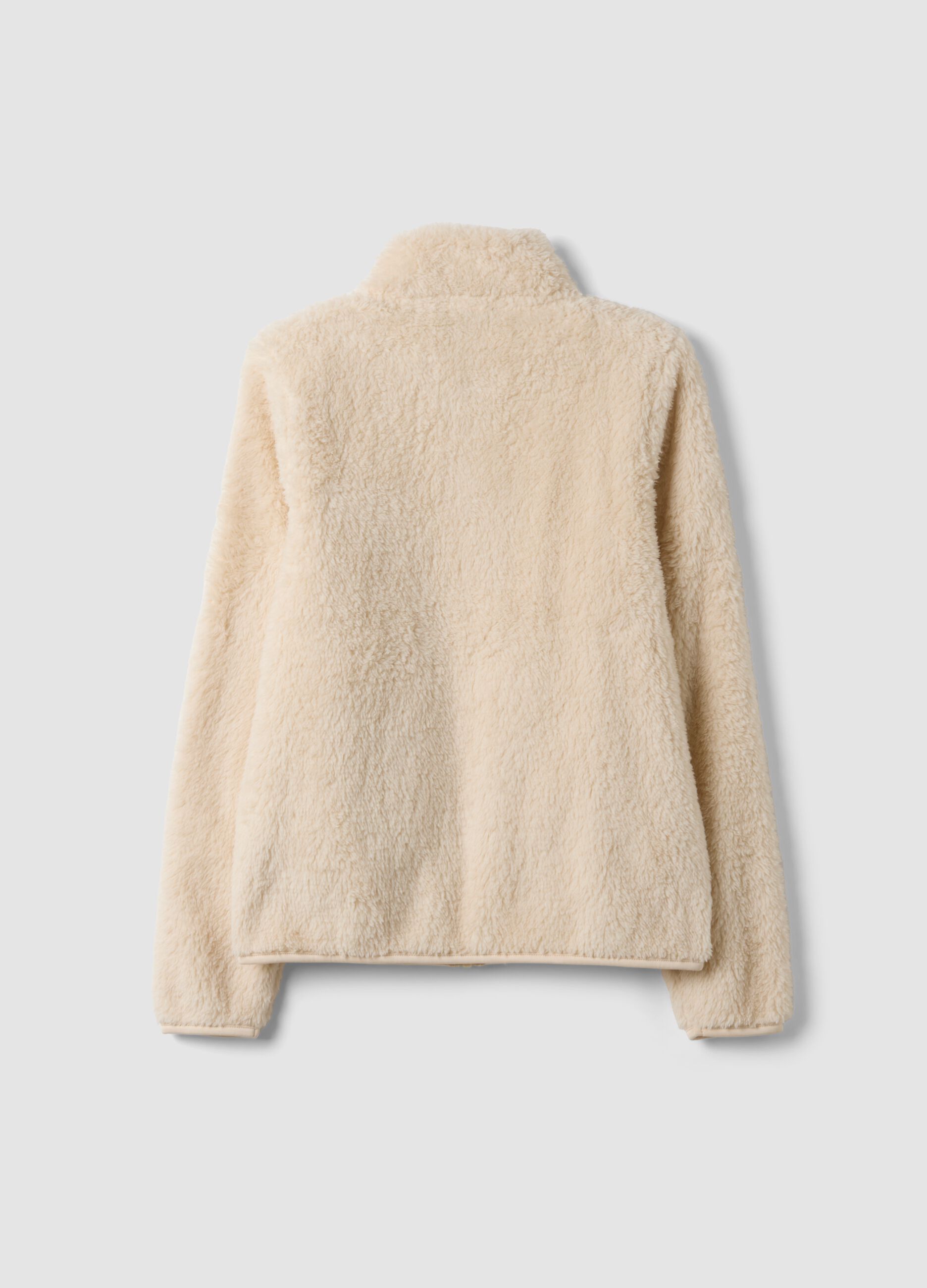 White crew-neck sweatshirt with zip, regular fit