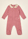 Pink stretch viscose baby sleepsuit with floral collar_0