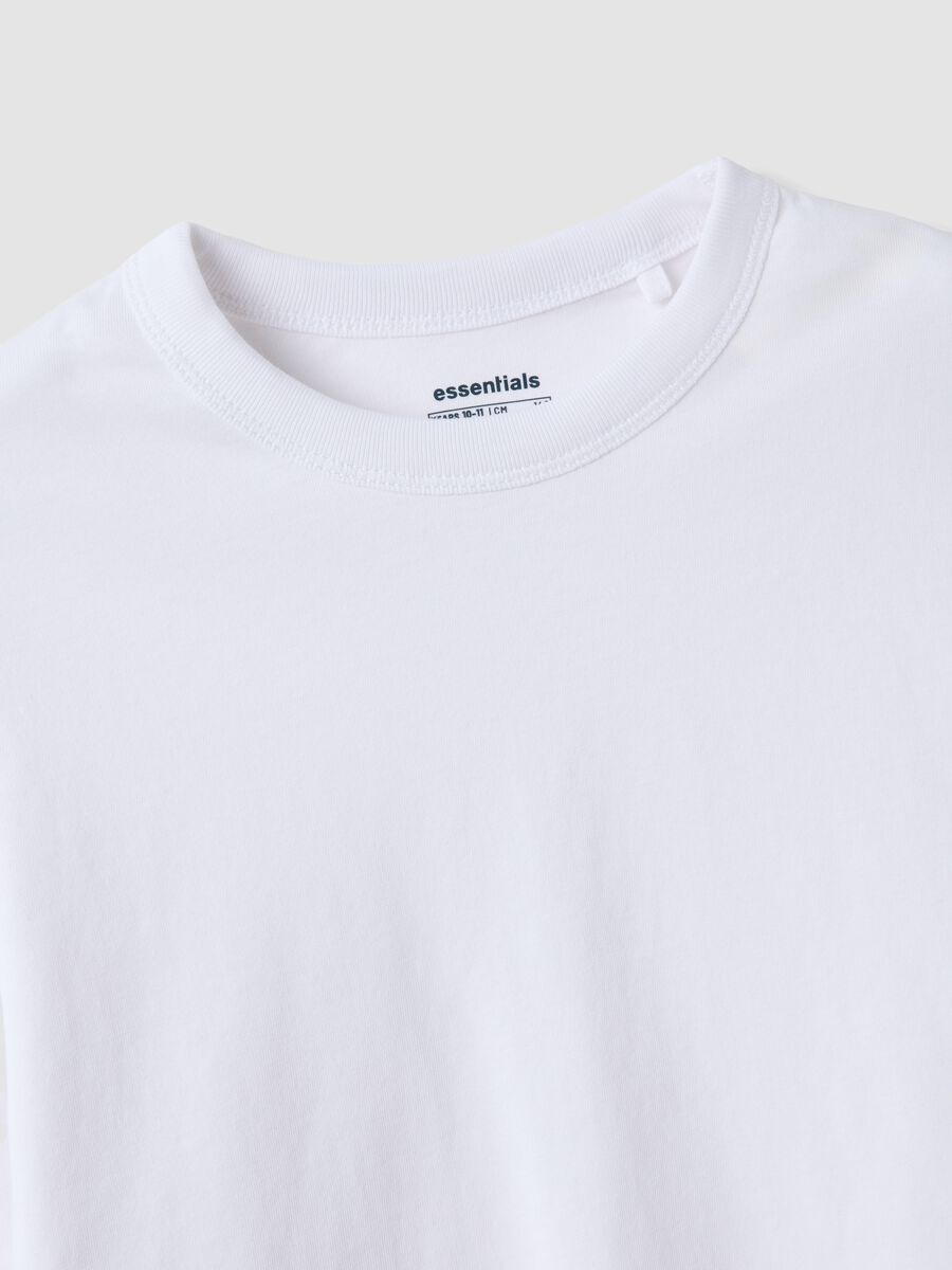 White pure cotton T-shirt with ribbed neckline for girls_2