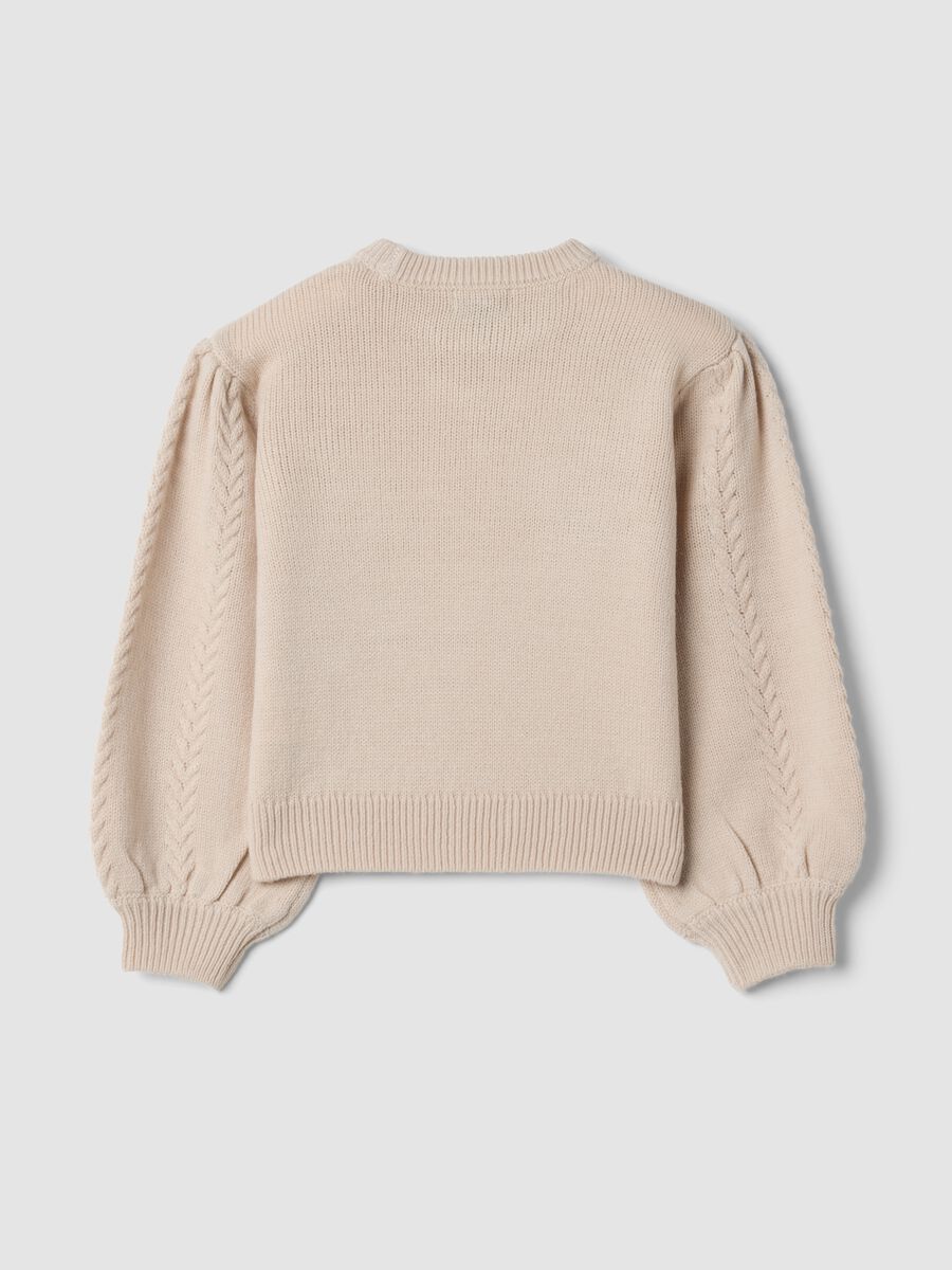 Beige crew-neck jumper with puff sleeves, regular fit_1