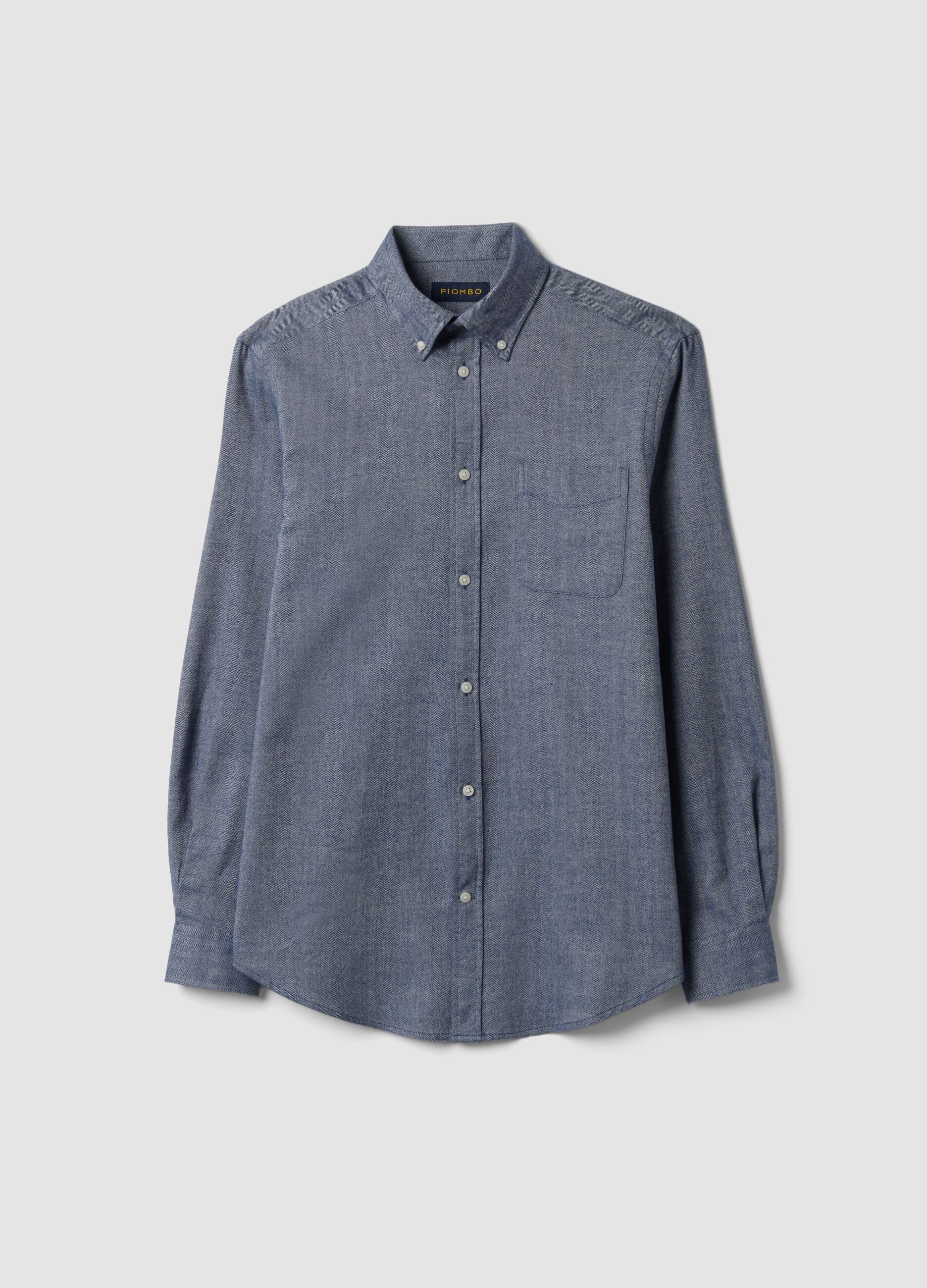 Grey pure cotton flannel shirt with button-down collar, regular fit