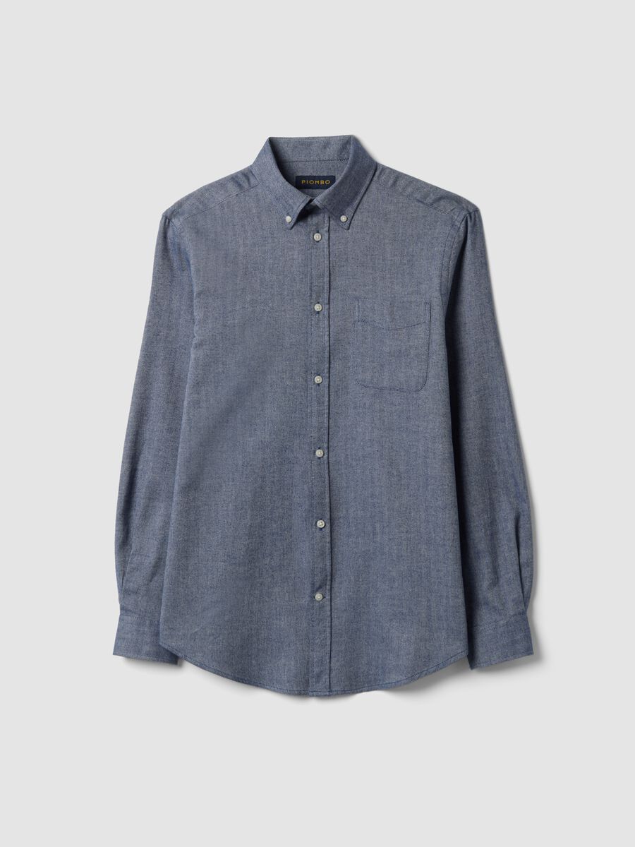 قميص فلانيل رمادي من قطن خالص بياقة بأزرار (Button-down) وقصّة Regular_0