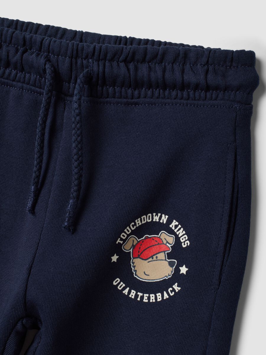 Blue pure cotton jogger trousers with puppy print for baby boy_2