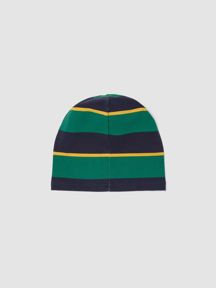 Multicolour striped stretch cotton hat with &lsquo;Club&rsquo; slogan_2