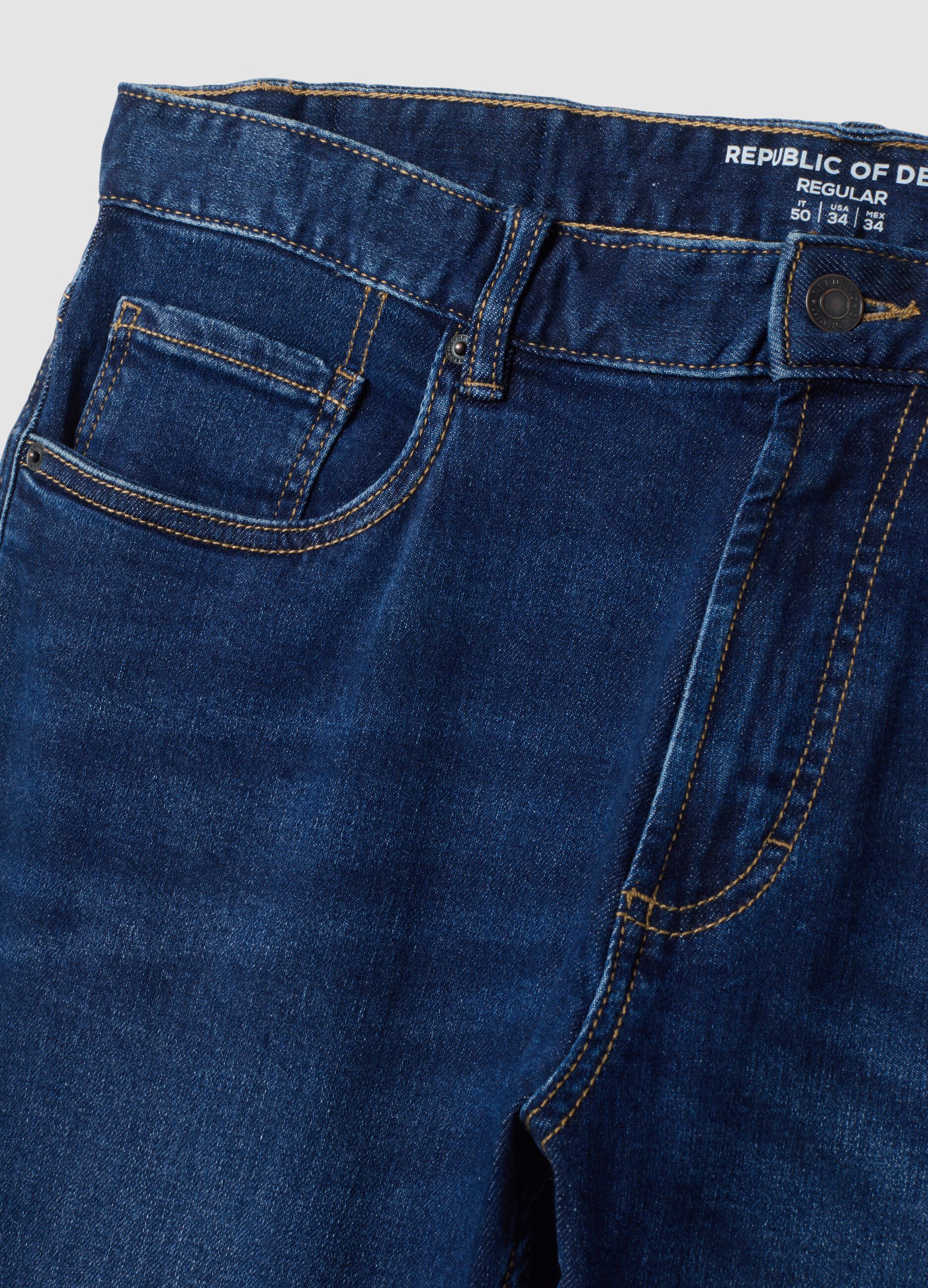 Jeans denim blu in cotone elasticizzato regular fit