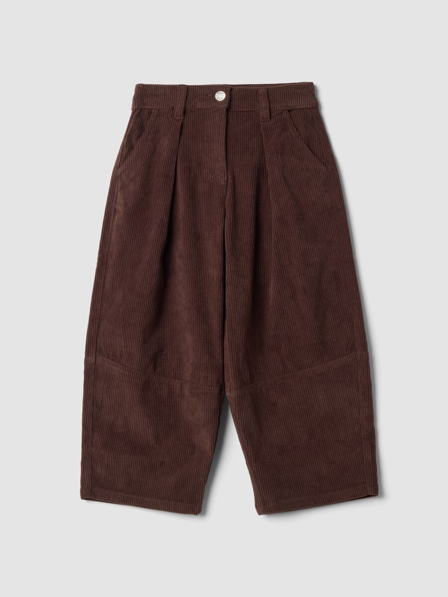Brown ribbed wide-leg trousers_0