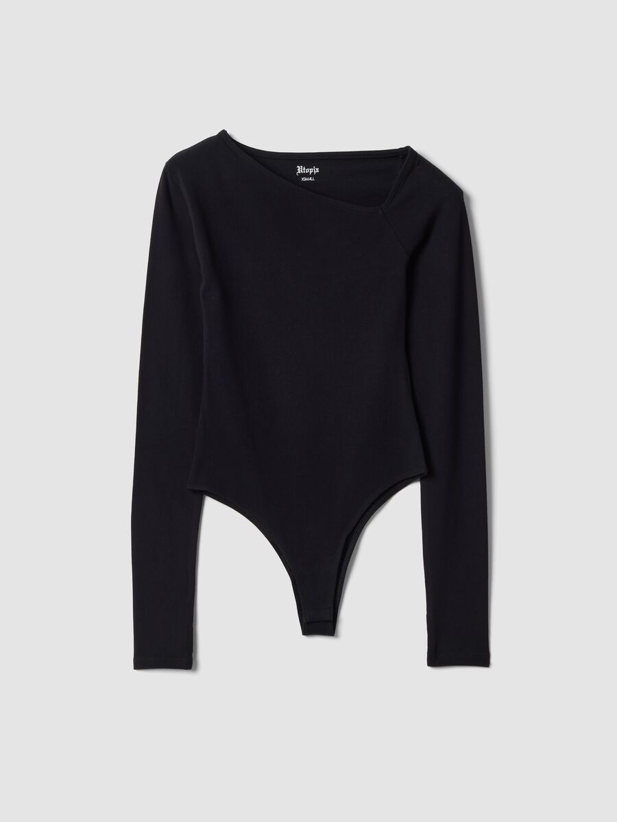 Black Asymmetrical Bodysuit_0