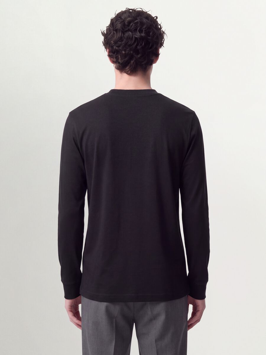 Black pure cotton long-sleeve crew-neck T-shirt, regular fit_3
