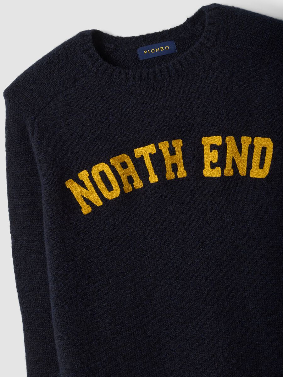 Blue stretch wool crew-neck jumper with print_1