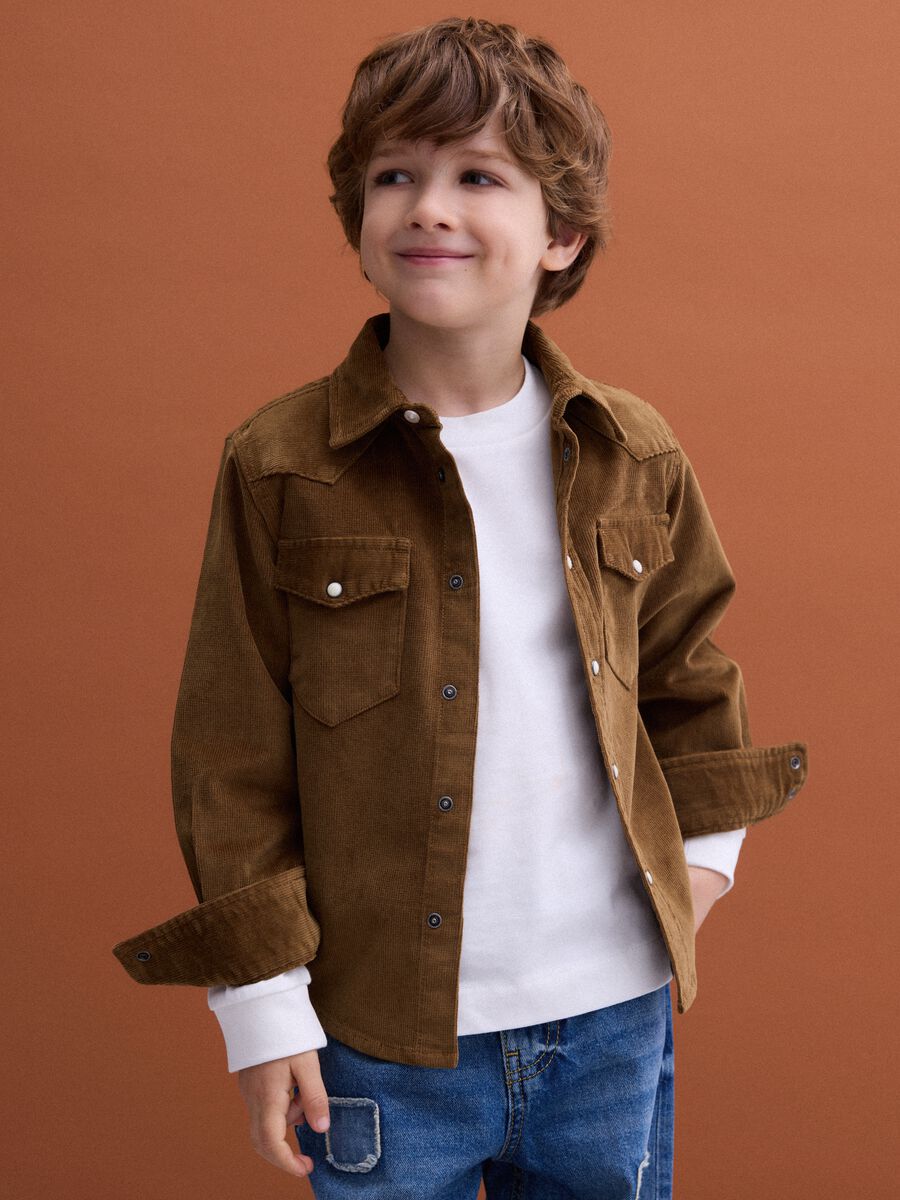 Brown stretch cotton shirt_0