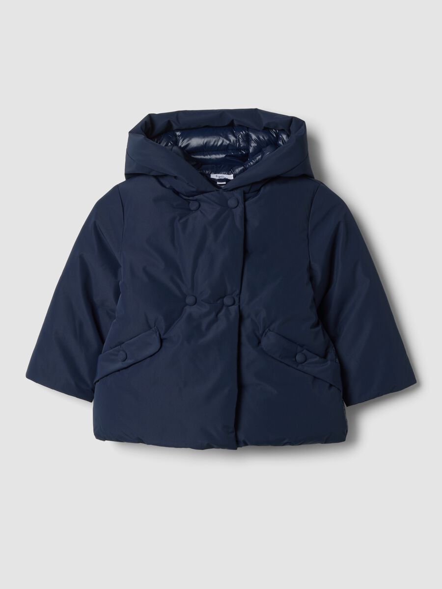Navy padded hooded jacket, regular fit_0