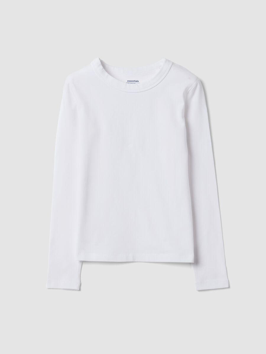 White organic cotton and stretch viscose T-shirt with ribbed neckline for girls_0
