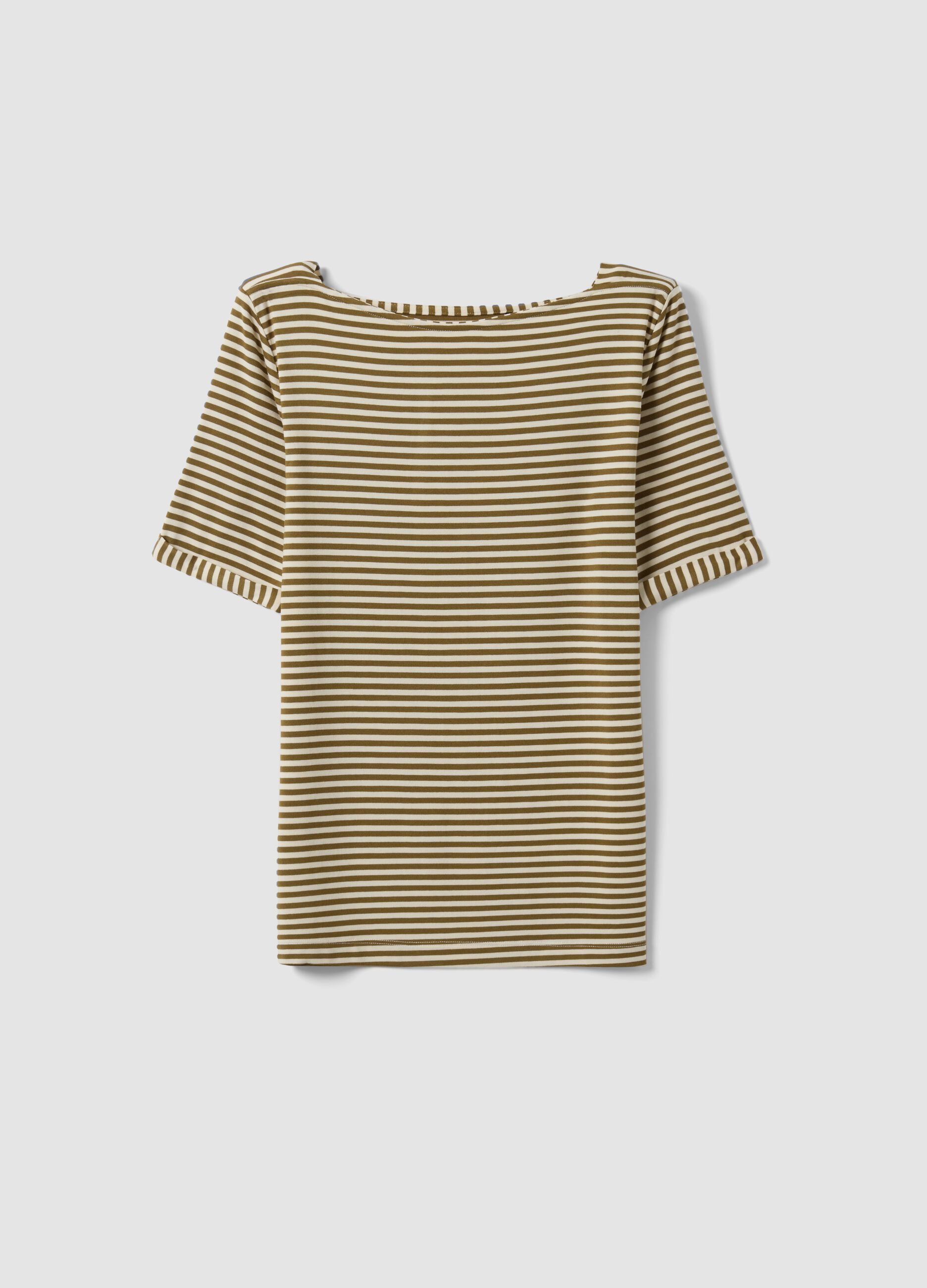 White striped stretch viscose T-shirt