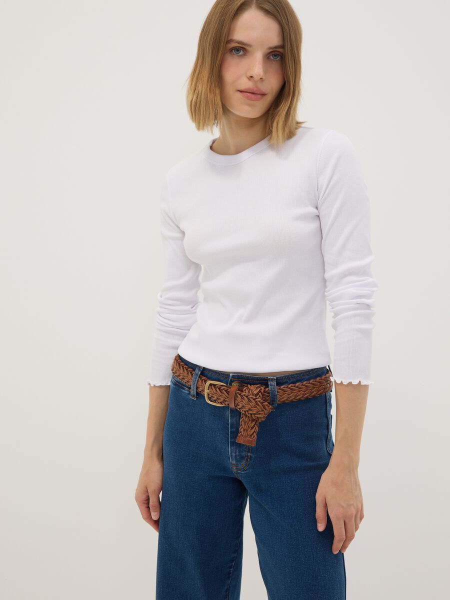 White pure cotton long-sleeve crew-neck T-shirt, regular fit_2
