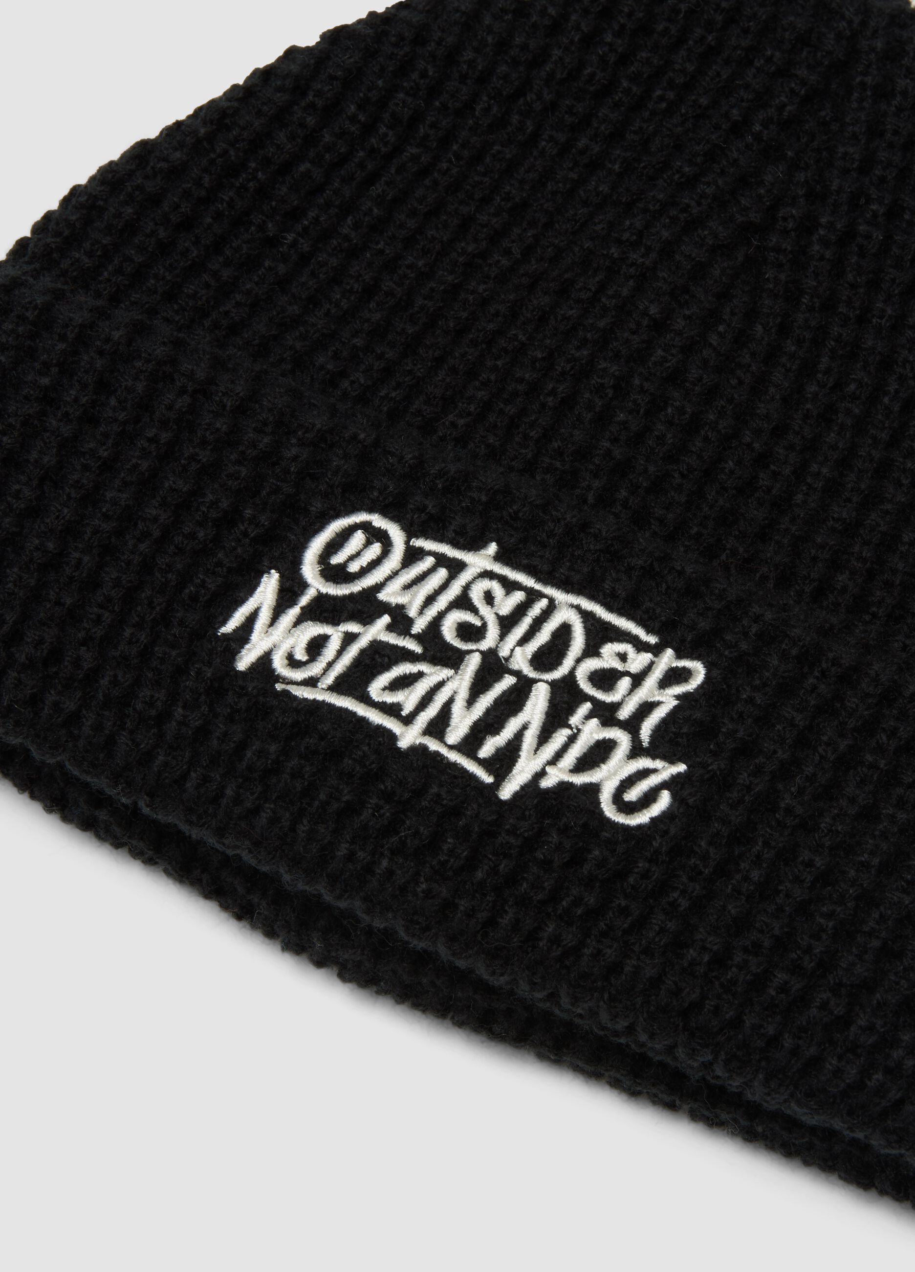 Black ribbed knit beanie with turn-up cuff