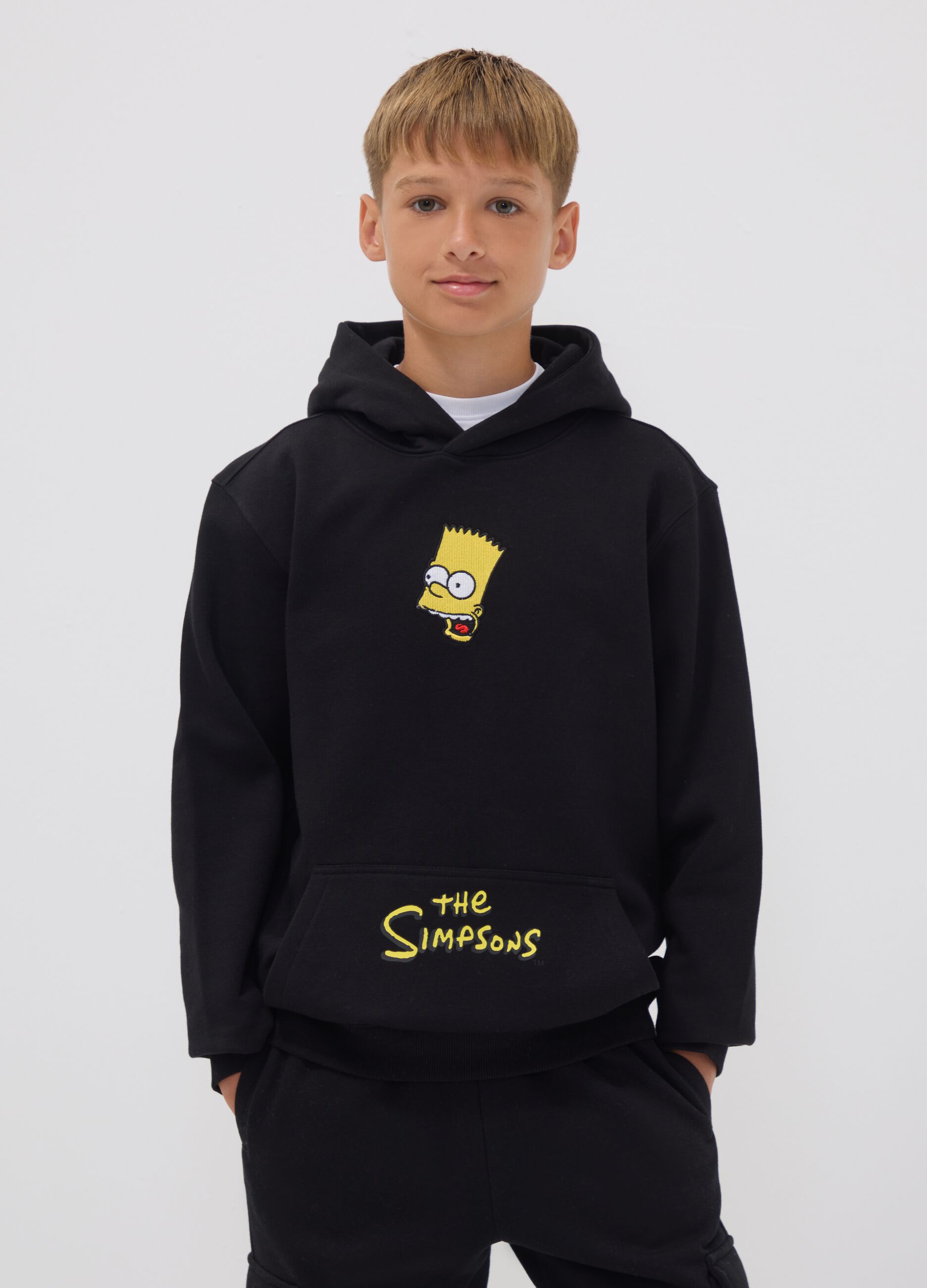 Black pure cotton hoodie with The Simpsons print for boys
