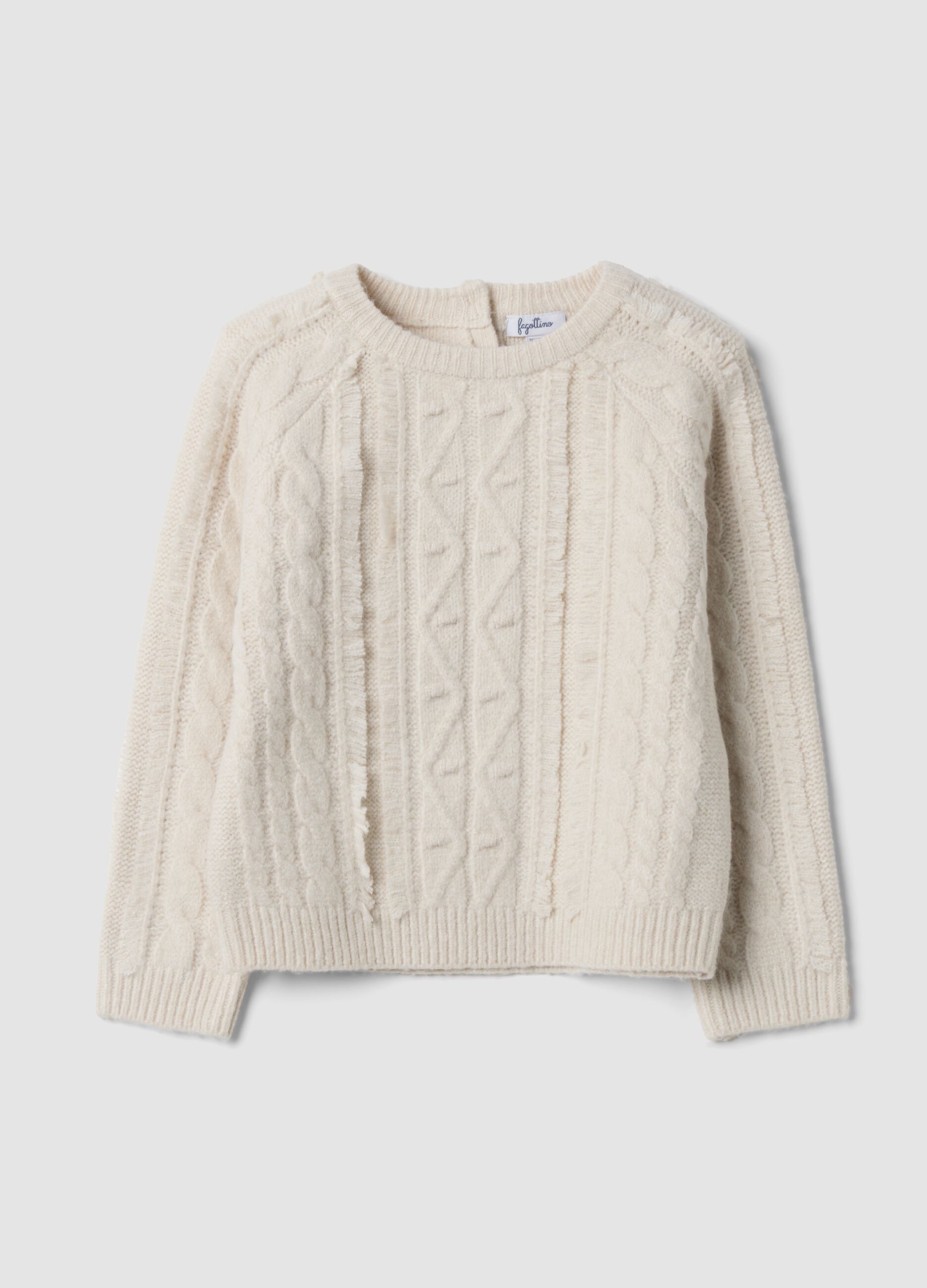 White regular-fit cable-knit stretch jumper