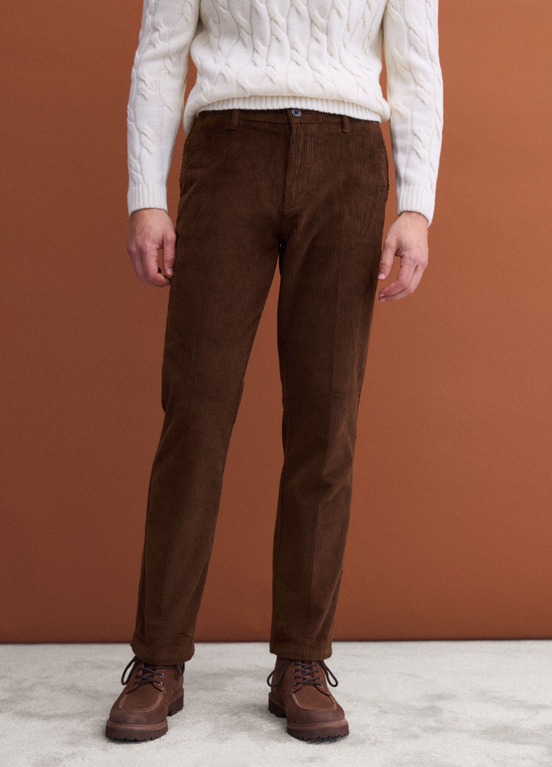 Brown regular-fit stretch cotton corduroy chino trousers