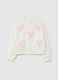 White regular fit cotton sweatshirt for girls with hearts_0